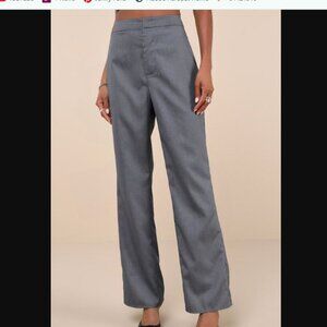 Lulus Chic Muse Grey Pinstriped High-Rise Straight Leg Trouser Pants Medium